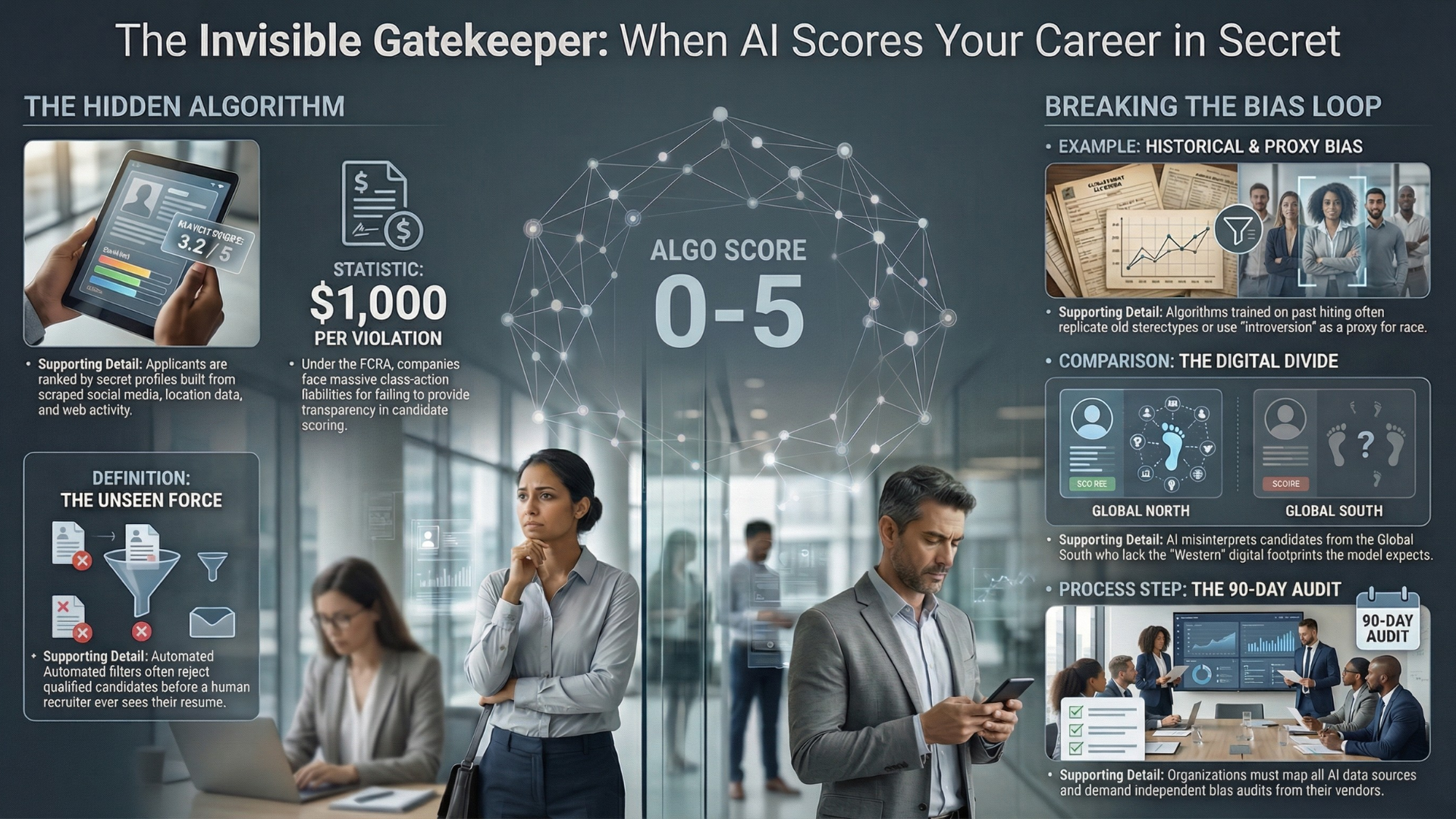 Infographic summarizing the Eightfold social media hiring case